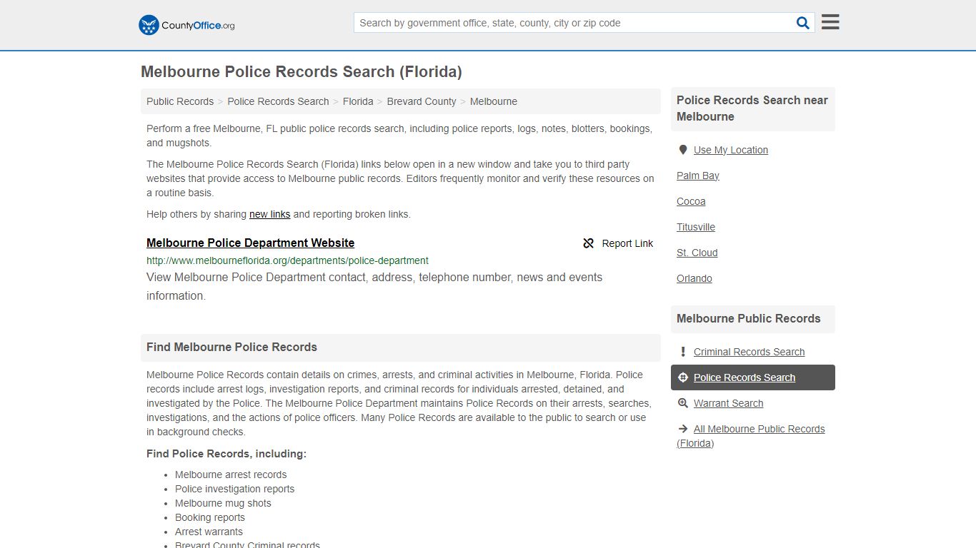 Police Records Search - Melbourne, FL (Accidents & Arrest Records)
