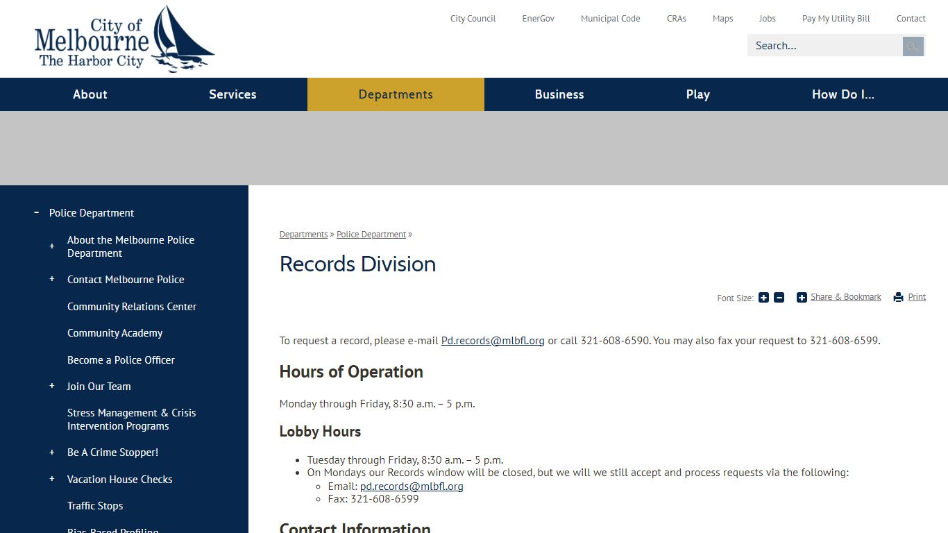 Records Division | City of Melbourne, FL